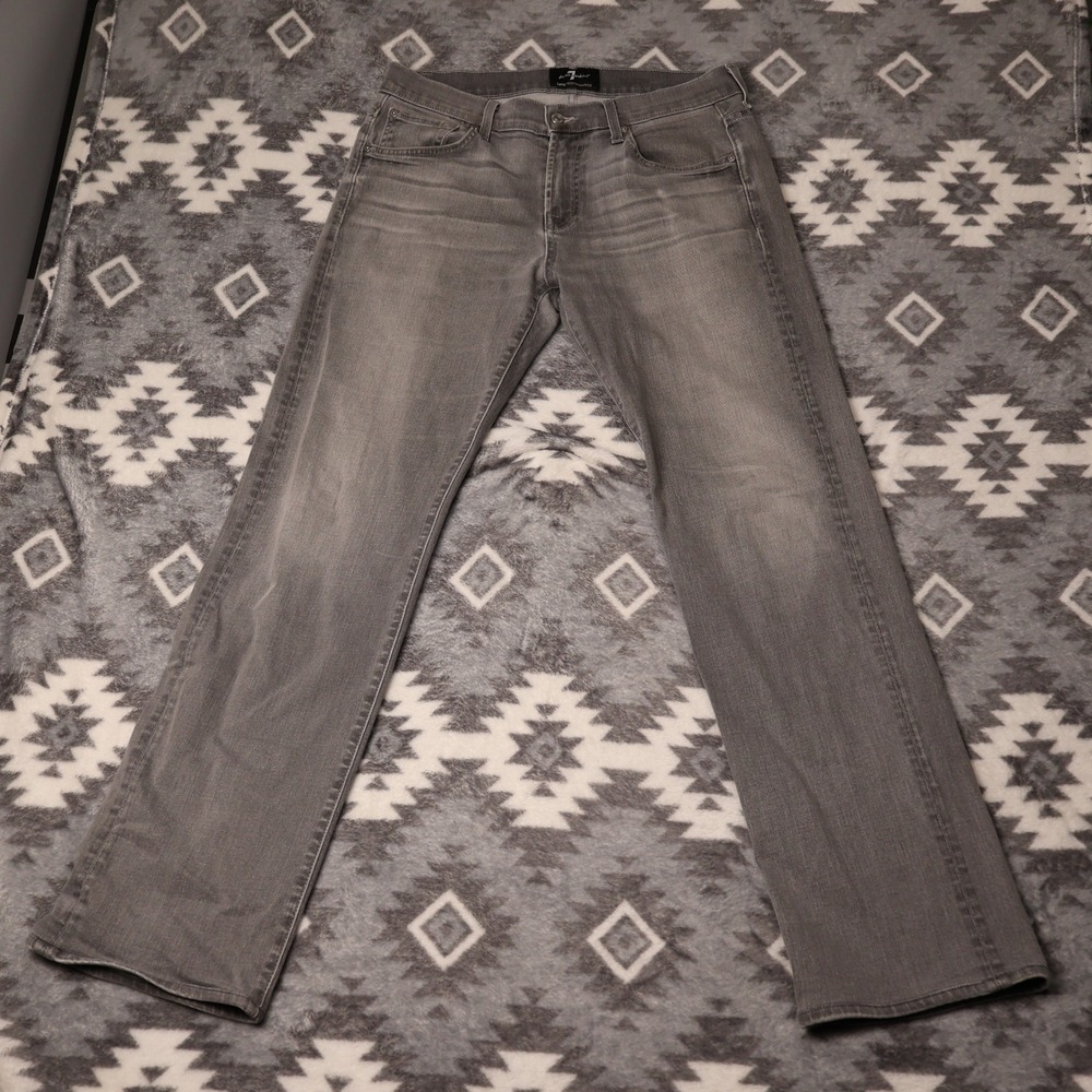 7 For All Mankind Luxe Performance Gray Straight Leg Jeans Mens 32